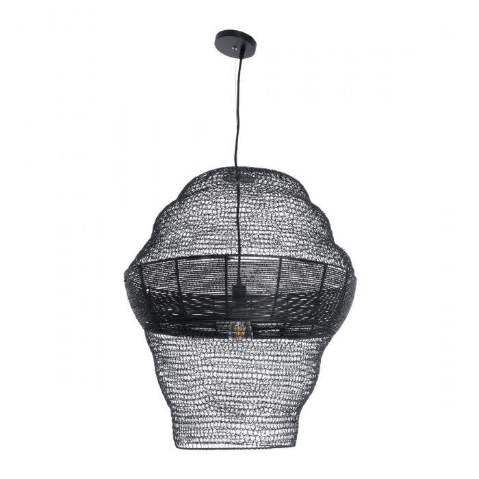 GloboStar® KENTUCKY 01912 Vintage Κρεμαστό Φωτιστικό Πλέγμα Μονόφωτο 1 x E27 IP20 Μαύρο Μέταλλο - Μ60 x Π60 x Υ70cm