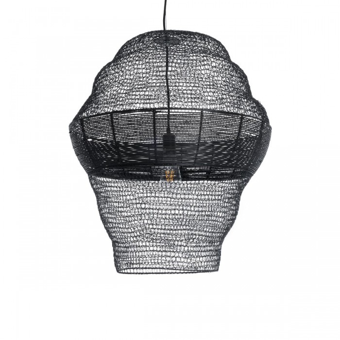 GloboStar® KENTUCKY 01912 Vintage Κρεμαστό Φωτιστικό Πλέγμα Μονόφωτο 1 x E27 IP20 Μαύρο Μέταλλο - Μ60 x Π60 x Υ70cm