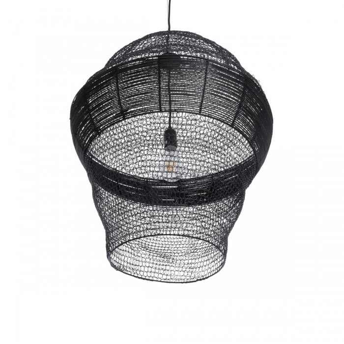 GloboStar® KENTUCKY 01912 Vintage Κρεμαστό Φωτιστικό Πλέγμα Μονόφωτο 1 x E27 IP20 Μαύρο Μέταλλο - Μ60 x Π60 x Υ70cm