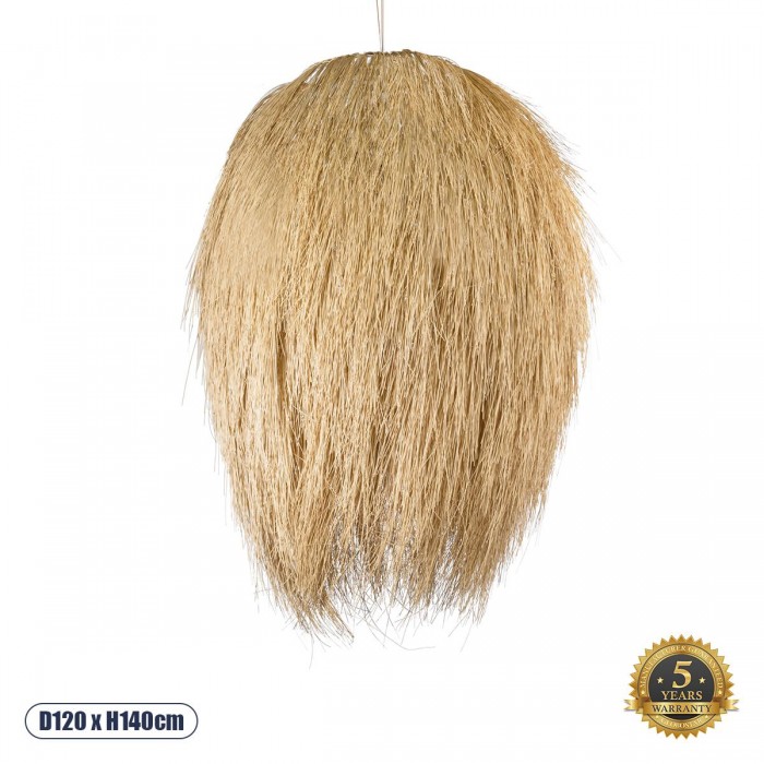 GloboStar® ARCHIPELAGO 01914 Boho Κρεμαστό Φωτιστικό Οροφής Μονόφωτο 1 x E27 AC220-240V IP20 - Φ120 x Υ140cm - Μπεζ Ξύλινο Πλέγμα