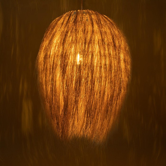 GloboStar® ARCHIPELAGO 01914 Boho Κρεμαστό Φωτιστικό Οροφής Μονόφωτο 1 x E27 AC220-240V IP20 - Φ120 x Υ140cm - Μπεζ Ξύλινο Πλέγμα