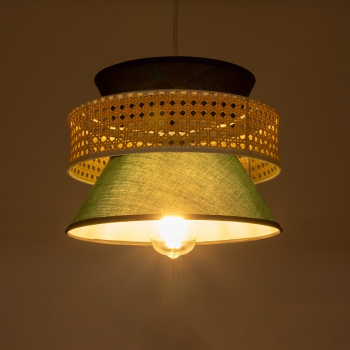GloboStar® SAIGE 01915 Boho Κρεμαστό Φωτιστικό Πλέγμα Μονόφωτο 1 x E27 IP20 Μπεζ Ξύλο με Μαύρο & Πράσινο Ύφασμα - Μ30 x Π30 x Υ22cm GloboStar® SAIGE 01915 Boho Κρεμαστό Φωτιστικό Πλέγμα Μονόφωτο 1 x E27 IP20 Μπεζ Ξύλο με Μαύρο & Πράσινο Ύφασμα - Μ30 x Π30 x Υ22cm