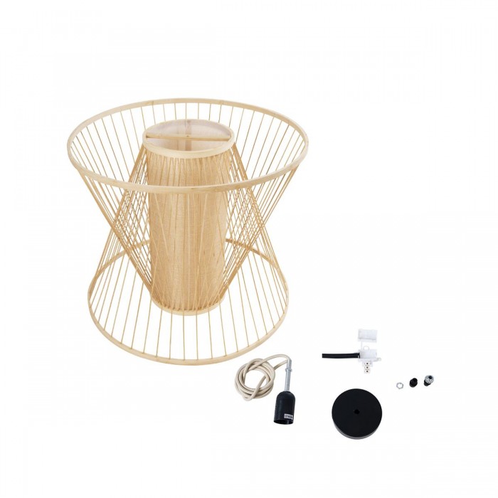 GloboStar® HIBISCUS 01925 Boho Κρεμαστό Φωτιστικό Οροφής Μονόφωτο 1 x E27 AC220-240V IP20 - Φ60 x Υ50cm - Μπεζ Ξύλινο Πλέγμα - 5 Years Warranty