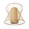 GloboStar® HIBISCUS 01925 Boho Κρεμαστό Φωτιστικό Οροφής Μονόφωτο 1 x E27 AC220-240V IP20 - Φ60 x Υ50cm - Μπεζ Ξύλινο Πλέγμα - 5 Years Warranty