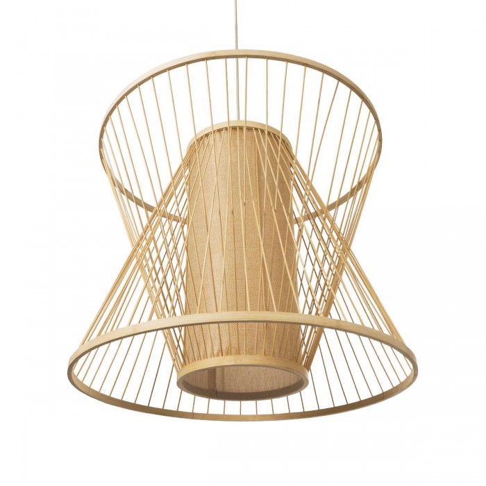 GloboStar® HIBISCUS 01925 Boho Κρεμαστό Φωτιστικό Οροφής Μονόφωτο 1 x E27 AC220-240V IP20 - Φ60 x Υ50cm - Μπεζ Ξύλινο Πλέγμα - 5 Years Warranty