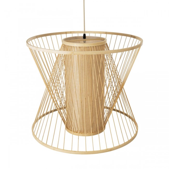 GloboStar® HIBISCUS 01925 Boho Κρεμαστό Φωτιστικό Οροφής Μονόφωτο 1 x E27 AC220-240V IP20 - Φ60 x Υ50cm - Μπεζ Ξύλινο Πλέγμα - 5 Years Warranty