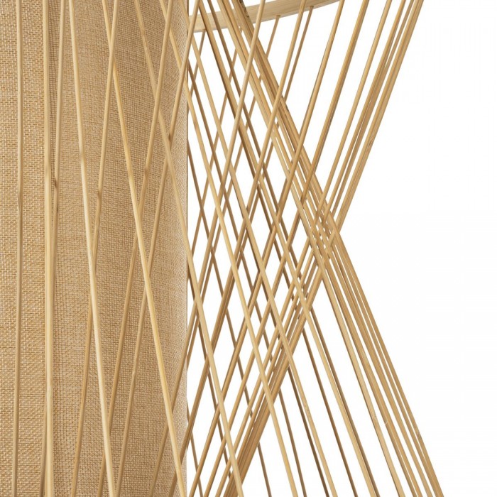 GloboStar® HIBISCUS 01925 Boho Κρεμαστό Φωτιστικό Οροφής Μονόφωτο 1 x E27 AC220-240V IP20 - Φ60 x Υ50cm - Μπεζ Ξύλινο Πλέγμα - 5 Years Warranty