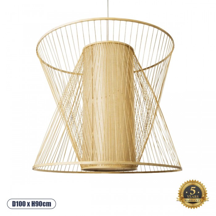 GloboStar® HIBISCUS 01926 Boho Κρεμαστό Φωτιστικό Οροφής Μονόφωτο 1 x E27 AC220-240V IP20 - Φ100 x Υ90cm - Μπεζ Ξύλινο Πλέγμα - 5 Years Warranty GloboStar® HIBISCUS 01926 Boho Κρεμαστό Φωτιστικό Οροφής Μονόφωτο 1 x E27 AC220-240V IP20 - Φ100 x Υ90cm - Μπεζ Ξύλινο Πλέγμα - 5 Years Warranty
