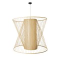 GloboStar® HIBISCUS 01926 Boho Κρεμαστό Φωτιστικό Οροφής Μονόφωτο 1 x E27 AC220-240V IP20 - Φ100 x Υ90cm - Μπεζ Ξύλινο Πλέγμα - 5 Years Warranty