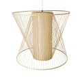 GloboStar® HIBISCUS 01926 Boho Κρεμαστό Φωτιστικό Οροφής Μονόφωτο 1 x E27 AC220-240V IP20 - Φ100 x Υ90cm - Μπεζ Ξύλινο Πλέγμα - 5 Years Warranty