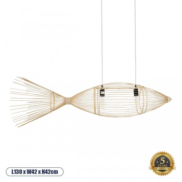 GloboStar® FISH 01927 Μοντέρνο Κρεμαστό Φωτιστικό Οροφής 2 x E27 AC 220-240V IP20 - Μ130 x Π42 x Υ42cm - Μπεζ Ξύλινο Πλέγμα GloboStar® FISH 01927 Μοντέρνο Κρεμαστό Φωτιστικό Οροφής 2 x E27 AC 220-240V IP20 - Μ130 x Π42 x Υ42cm - Μπεζ Ξύλινο Πλέγμα