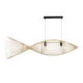 GloboStar® FISH 01927 Μοντέρνο Κρεμαστό Φωτιστικό Οροφής  2 x E27 AC 220-240V IP20 - Μ130 x Π42 x Υ42cm - Μπεζ Ξύλινο Πλέγμα