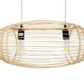 GloboStar® FISH 01927 Μοντέρνο Κρεμαστό Φωτιστικό Οροφής  2 x E27 AC 220-240V IP20 - Μ130 x Π42 x Υ42cm - Μπεζ Ξύλινο Πλέγμα