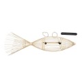 GloboStar® FISH 01927 Μοντέρνο Κρεμαστό Φωτιστικό Οροφής  2 x E27 AC 220-240V IP20 - Μ130 x Π42 x Υ42cm - Μπεζ Ξύλινο Πλέγμα