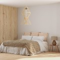 GloboStar® YOSHI 01928 Boho Κρεμαστό Φωτιστικό Οροφής Μονόφωτο 1 x E27 AC220-240V IP20 - Φ35 x Υ60cm - Μπεζ Ξύλινο Πλέγμα