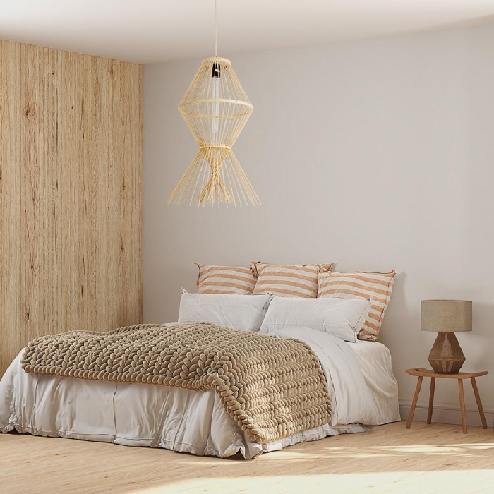 GloboStar® YOSHI 01928 Boho Κρεμαστό Φωτιστικό Οροφής Μονόφωτο 1 x E27 AC220-240V IP20 - Φ35 x Υ60cm - Μπεζ Ξύλινο Πλέγμα GloboStar® YOSHI 01928 Boho Κρεμαστό Φωτιστικό Οροφής Μονόφωτο 1 x E27 AC220-240V IP20 - Φ35 x Υ60cm - Μπεζ Ξύλινο Πλέγμα