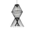 GloboStar® YOSHI 01929 Boho Κρεμαστό Φωτιστικό Οροφής Μονόφωτο 1 x E27 AC220-240V IP20 - Φ35 x Υ60cm - Μαύρο Ξύλινο Πλέγμα