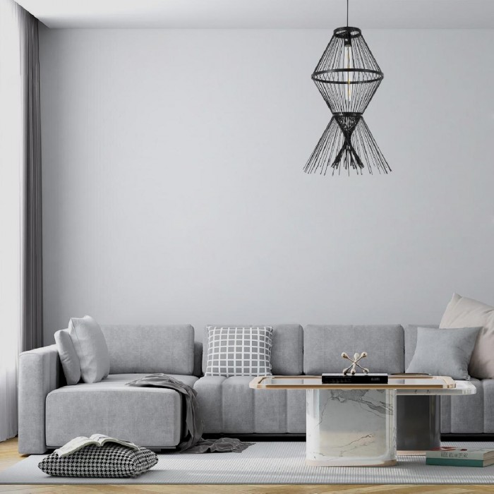 GloboStar® YOSHI 01929 Boho Κρεμαστό Φωτιστικό Οροφής Μονόφωτο 1 x E27 AC220-240V IP20 - Φ35 x Υ60cm - Μαύρο Ξύλινο Πλέγμα GloboStar® YOSHI 01929 Boho Κρεμαστό Φωτιστικό Οροφής Μονόφωτο 1 x E27 AC220-240V IP20 - Φ35 x Υ60cm - Μαύρο Ξύλινο Πλέγμα