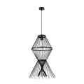 GloboStar® YOSHI 01929 Boho Κρεμαστό Φωτιστικό Οροφής Μονόφωτο 1 x E27 AC220-240V IP20 - Φ35 x Υ60cm - Μαύρο Ξύλινο Πλέγμα