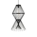 GloboStar® YOSHI 01929 Boho Κρεμαστό Φωτιστικό Οροφής Μονόφωτο 1 x E27 AC220-240V IP20 - Φ35 x Υ60cm - Μαύρο Ξύλινο Πλέγμα