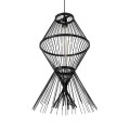 GloboStar® YOSHI 01929 Boho Κρεμαστό Φωτιστικό Οροφής Μονόφωτο 1 x E27 AC220-240V IP20 - Φ35 x Υ60cm - Μαύρο Ξύλινο Πλέγμα
