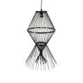 GloboStar® YOSHI 01929 Boho Κρεμαστό Φωτιστικό Οροφής Μονόφωτο 1 x E27 AC220-240V IP20 - Φ35 x Υ60cm - Μαύρο Ξύλινο Πλέγμα