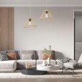 GloboStar® TYGEE 01930 Boho Κρεμαστό Φωτιστικό Οροφής Μονόφωτο 1 x E27 AC220-240V IP20 - Φ35 x Υ22cm - Μπεζ Ξύλινο Πλέγμα