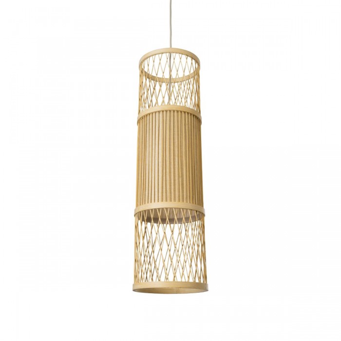 GloboStar® HIBISCUS 01933 Boho Κρεμαστό Φωτιστικό Οροφής Μονόφωτο 1 x E27 AC220-240V IP20 - Φ20 x Υ70cm - Μπεζ Ξύλινο Πλέγμα - 5 Years Warranty