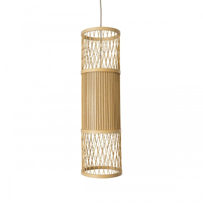 GloboStar® HIBISCUS 01933 Boho Κρεμαστό Φωτιστικό Οροφής Μονόφωτο 1 x E27 AC220-240V IP20 - Φ20 x Υ70cm - Μπεζ Ξύλινο Πλέγμα - 5 Years Warranty