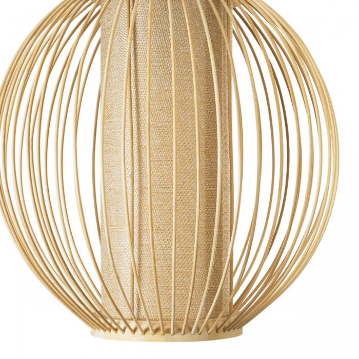 GloboStar® HIBISCUS 01934 Boho Κρεμαστό Φωτιστικό Οροφής Μονόφωτο 1 x E27 AC220-240V IP20 - Φ28 x Υ28cm - Μπεζ Ξύλινο Πλέγμα - 5 Years Warranty