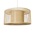GloboStar® HIBISCUS 01936 Boho Κρεμαστό Φωτιστικό Οροφής Μονόφωτο 1 x E27 AC220-240V IP20 - Φ80 x Υ38cm - Μπεζ Ξύλινο Πλέγμα - 5 Years Warranty