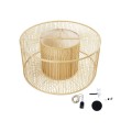 GloboStar® HIBISCUS 01936 Boho Κρεμαστό Φωτιστικό Οροφής Μονόφωτο 1 x E27 AC220-240V IP20 - Φ80 x Υ38cm - Μπεζ Ξύλινο Πλέγμα - 5 Years Warranty