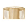 GloboStar® HIBISCUS 01936 Boho Κρεμαστό Φωτιστικό Οροφής Μονόφωτο 1 x E27 AC220-240V IP20 - Φ80 x Υ38cm - Μπεζ Ξύλινο Πλέγμα - 5 Years Warranty