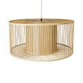 GloboStar® HIBISCUS 01936 Boho Κρεμαστό Φωτιστικό Οροφής Μονόφωτο 1 x E27 AC220-240V IP20 - Φ80 x Υ38cm - Μπεζ Ξύλινο Πλέγμα - 5 Years Warranty