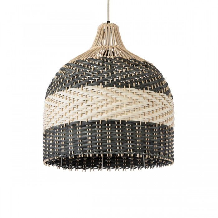 GloboStar® BARBADOS 01944 Boho Κρεμαστό Φωτιστικό Καμπάνα Μονόφωτο 1 x E27 IP20 Μπεζ & Χακί Ξύλο - Μ40 x Π40 x Υ45cm