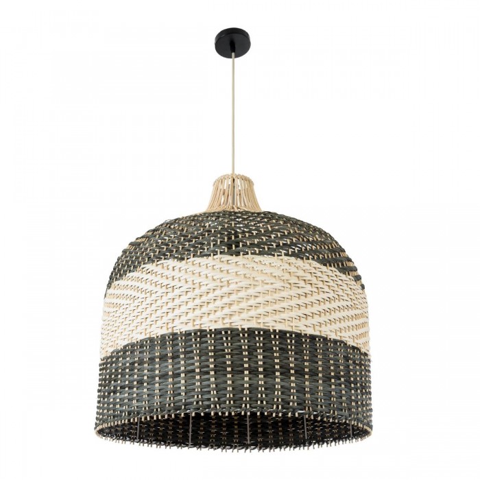 GloboStar® BARBADOS 01945 Boho Κρεμαστό Φωτιστικό Καμπάνα Μονόφωτο 1 x E27 IP20 Μπεζ & Χακί Ξύλο - Μ60 x Π60 x Υ60cm