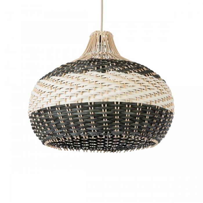 GloboStar® BARBADOS 01946 Boho Κρεμαστό Φωτιστικό Καμπάνα Μονόφωτο 1 x E27 IP20 Μπεζ & Χακί Ξύλο - Μ40 x Π40 x Υ34cm