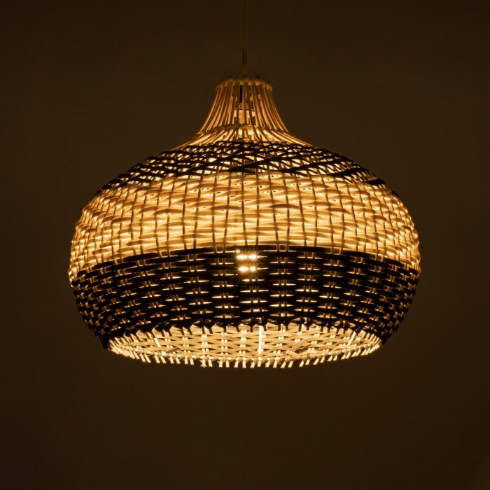 GloboStar® BARBADOS 01946 Boho Κρεμαστό Φωτιστικό Καμπάνα Μονόφωτο 1 x E27 IP20 Μπεζ & Χακί Ξύλο - Μ40 x Π40 x Υ34cm