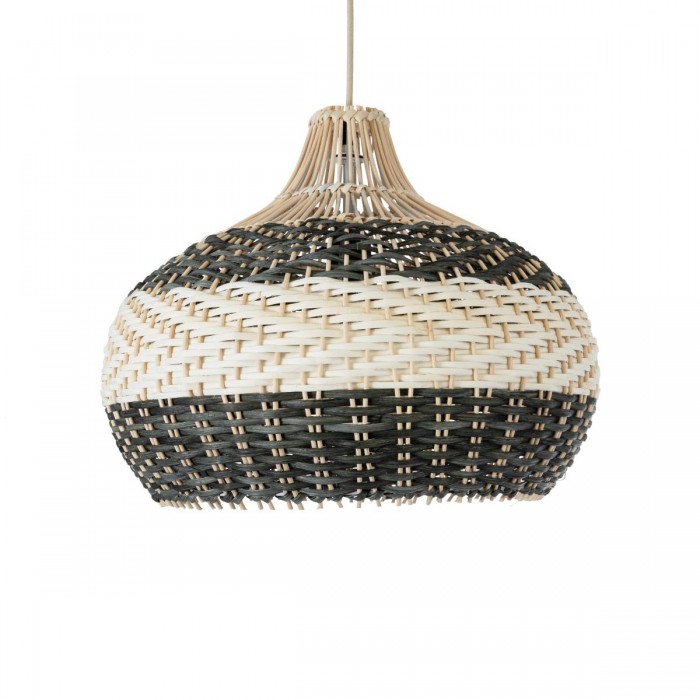 GloboStar® BARBADOS 01946 Boho Κρεμαστό Φωτιστικό Καμπάνα Μονόφωτο 1 x E27 IP20 Μπεζ & Χακί Ξύλο - Μ40 x Π40 x Υ34cm