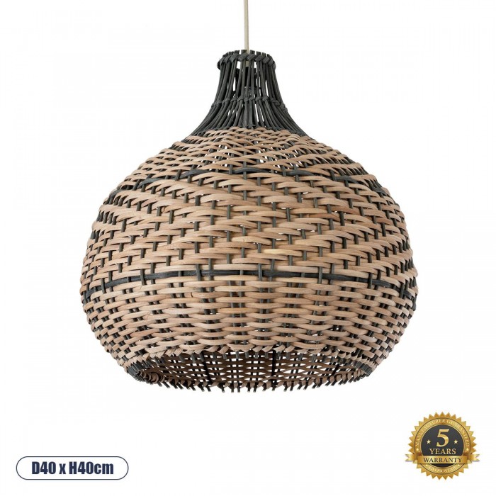 GloboStar® SEYCHELLES 01948 Boho Κρεμαστό Φωτιστικό Καμπάνα Μονόφωτο 1 x E27 IP20 Μπεζ, Χακί & Καφέ Ξύλο - Μ40 x Π40 x Υ40cm