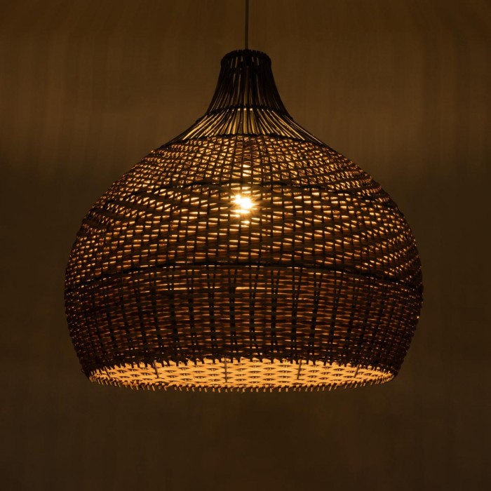 GloboStar® SEYCHELLES 01949 Boho Κρεμαστό Φωτιστικό Καμπάνα Μονόφωτο 1 x E27 IP20 Μπεζ, Καφέ & Χακί Ξύλο - Μ60 x Π60 x Υ60cm