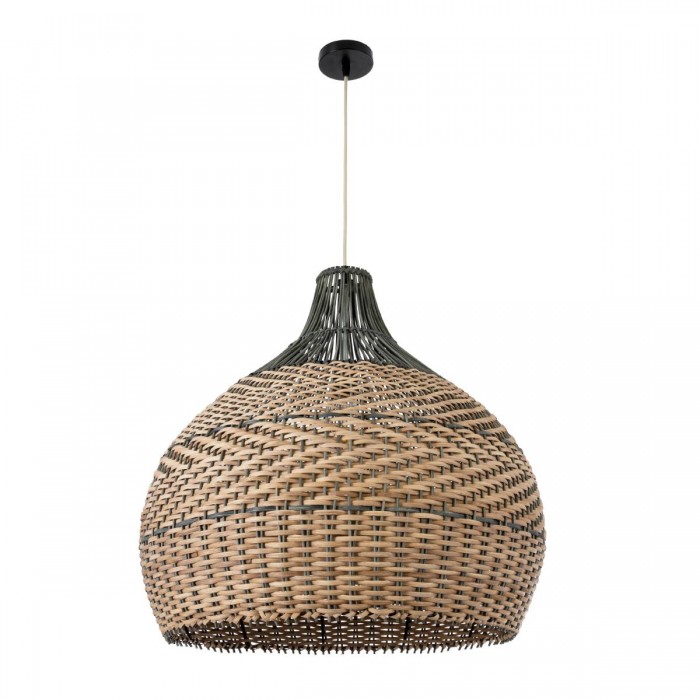 GloboStar® SEYCHELLES 01949 Boho Κρεμαστό Φωτιστικό Καμπάνα Μονόφωτο 1 x E27 IP20 Μπεζ, Καφέ & Χακί Ξύλο - Μ60 x Π60 x Υ60cm