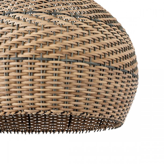 GloboStar® SEYCHELLES 01949 Boho Κρεμαστό Φωτιστικό Καμπάνα Μονόφωτο 1 x E27 IP20 Μπεζ, Καφέ & Χακί Ξύλο - Μ60 x Π60 x Υ60cm