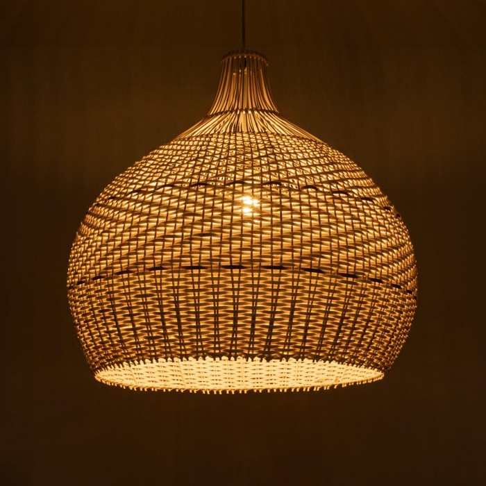 GloboStar® SANTACRUZ 01951 Boho Κρεμαστό Φωτιστικό Καμπάνα Μονόφωτο 1 x E27 IP20 Μπεζ & Καφέ Ξύλο - Μ60 x Π60 x Υ60cm