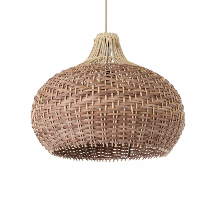 GloboStar® PANAMA 01952 Boho Κρεμαστό Φωτιστικό Καμπάνα Μονόφωτο 1 x E27 IP20 Καφέ & Μπεζ Ξύλο - Μ40 x Π40 x Υ34cm