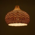 GloboStar® PANAMA 01952 Boho Κρεμαστό Φωτιστικό Καμπάνα Μονόφωτο 1 x E27 IP20 Καφέ & Μπεζ Ξύλο - Μ40 x Π40 x Υ34cm