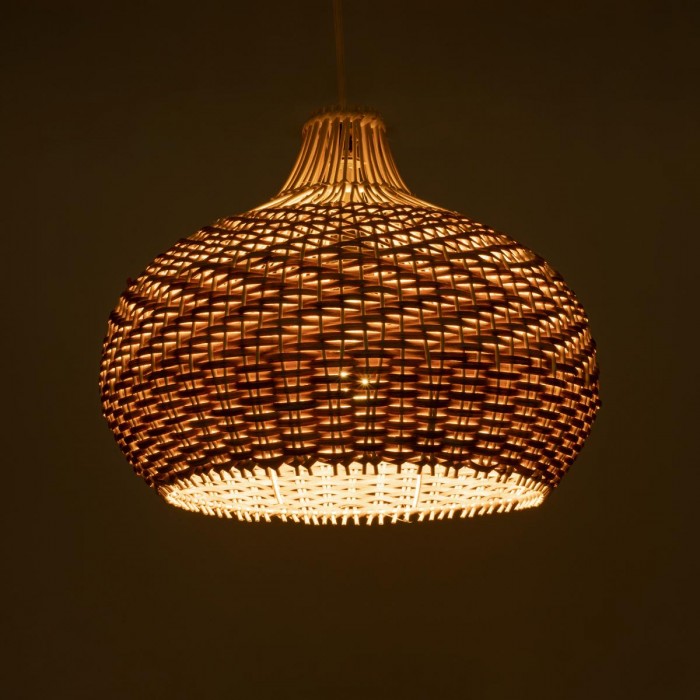 GloboStar® PANAMA 01952 Boho Κρεμαστό Φωτιστικό Καμπάνα Μονόφωτο 1 x E27 IP20 Καφέ & Μπεζ Ξύλο - Μ40 x Π40 x Υ34cm