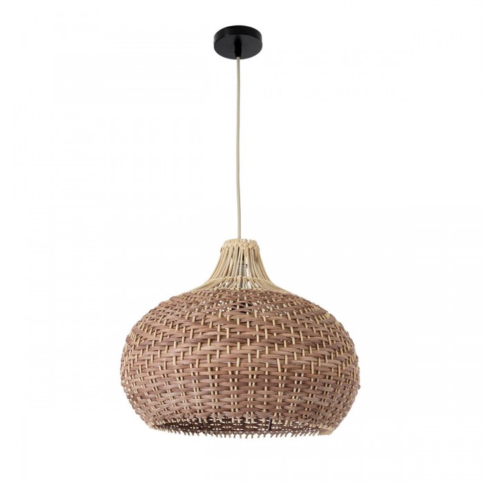 GloboStar® PANAMA 01952 Boho Κρεμαστό Φωτιστικό Καμπάνα Μονόφωτο 1 x E27 IP20 Καφέ & Μπεζ Ξύλο - Μ40 x Π40 x Υ34cm