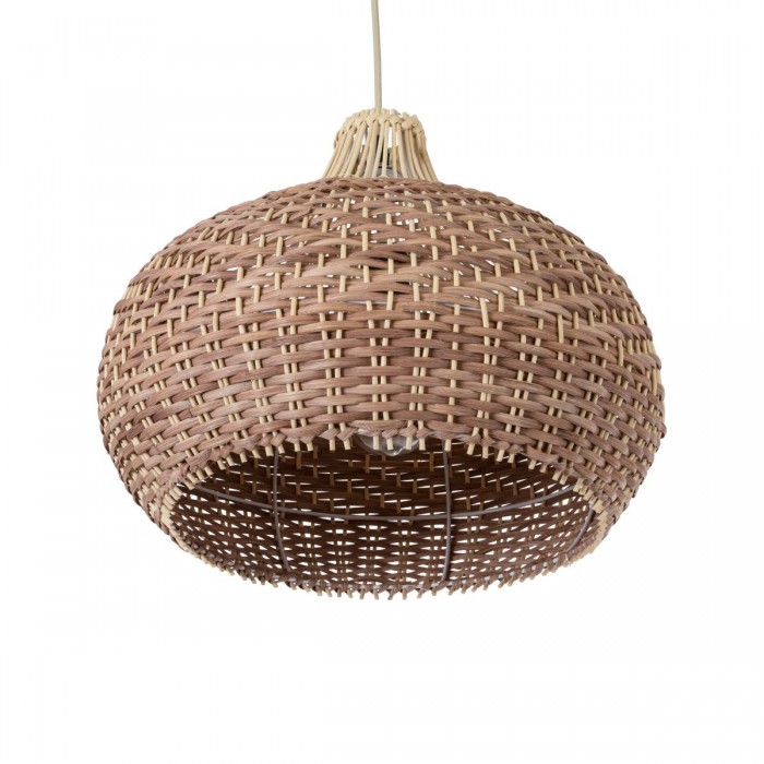 GloboStar® PANAMA 01952 Boho Κρεμαστό Φωτιστικό Καμπάνα Μονόφωτο 1 x E27 IP20 Καφέ & Μπεζ Ξύλο - Μ40 x Π40 x Υ34cm