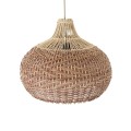 GloboStar® PANAMA 01952 Boho Κρεμαστό Φωτιστικό Καμπάνα Μονόφωτο 1 x E27 IP20 Καφέ & Μπεζ Ξύλο - Μ40 x Π40 x Υ34cm